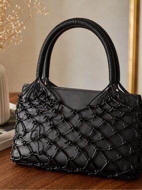 J. Crew Black Woven Net Handle Shoulder Bag